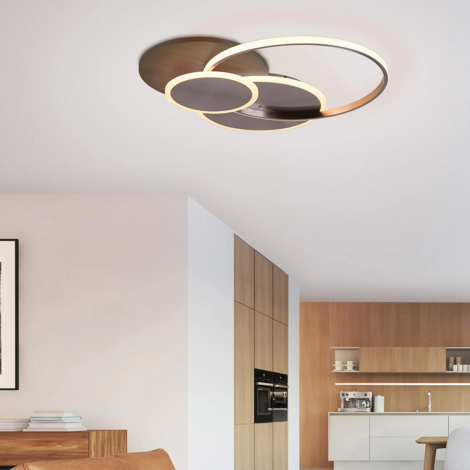 Paul Neuhaus LED-kattovalaisin Palma, puu, CCT, 65cm, himmennettävä
