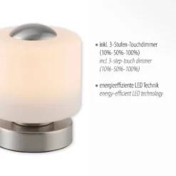 Paul Neuhaus LED-pöytävalaisin Bota, teräksenvärinen, lasi, himmennettävä
