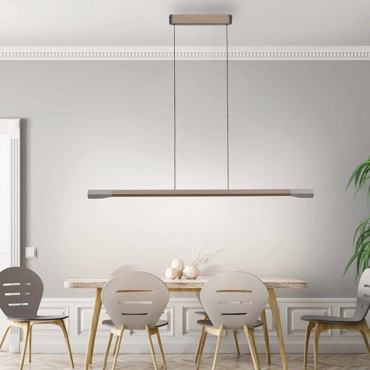 Paul Neuhaus LED-riippuvalaisin Hoop, ruskea, 128 cm, himmennettävä