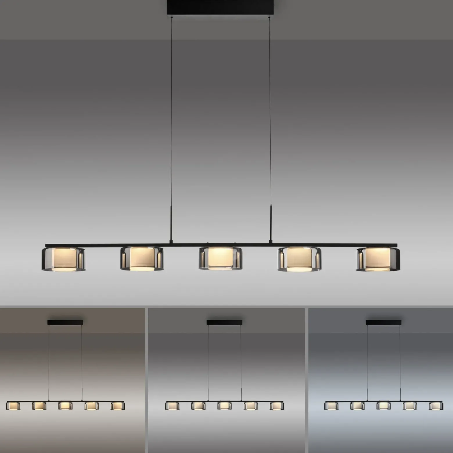 Paul Neuhaus LED-riippuvalaisin Rika, 119 cm, lasi, himmennettävä