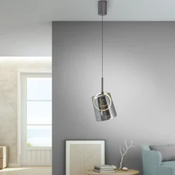 Paul Neuhaus LED-riippuvalaisin Zula, savunharmaa, Ø 15 cm, lasi
