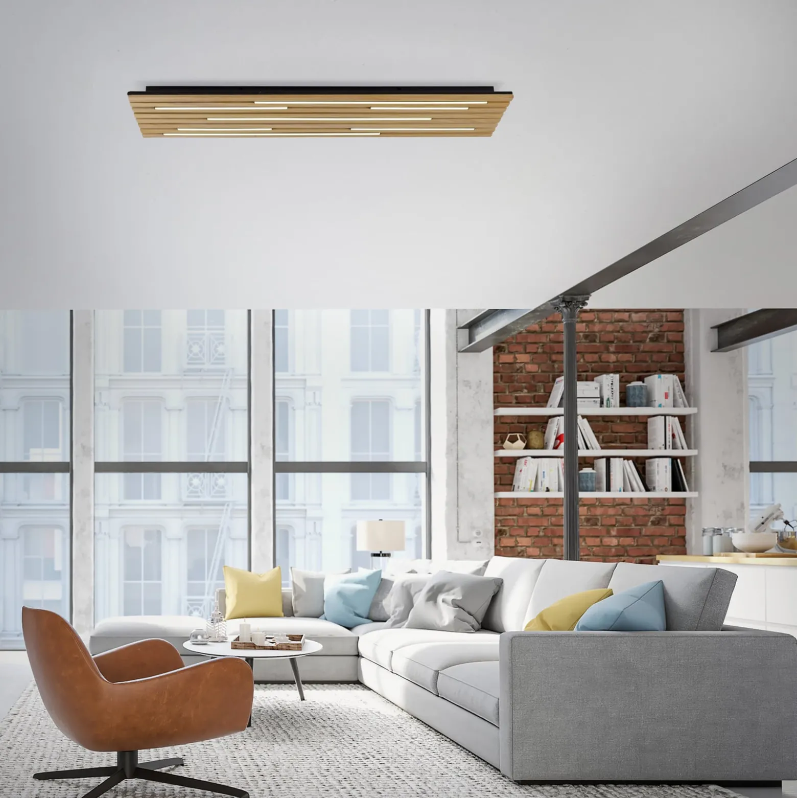 Paul Neuhaus Smart LED kattovalaisin Q-Acoustic puu 115 x 31cm
