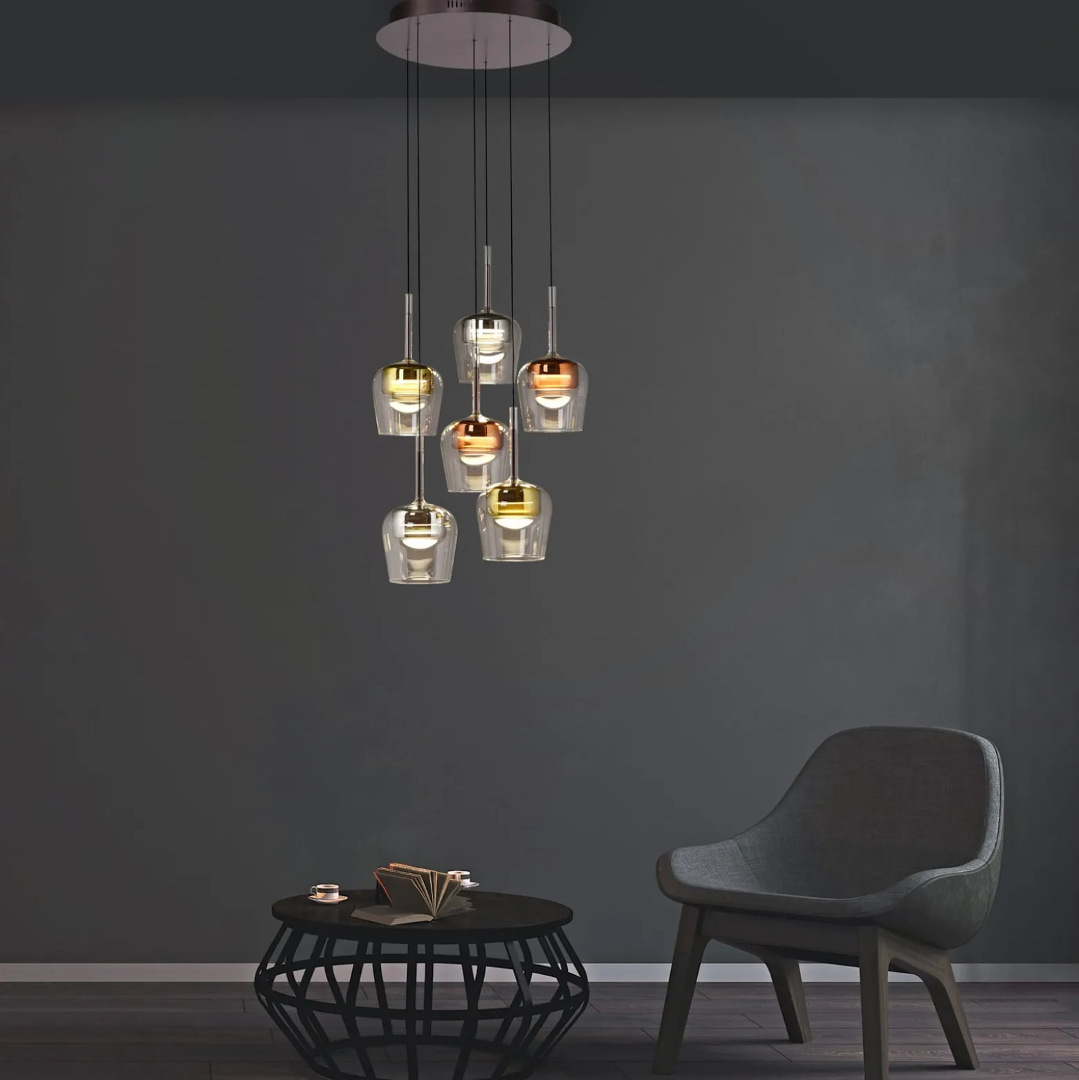 Paul Neuhaus Smart LED-riippuvalaisin Q-Kon monivärinen 6-valo 6 valoa