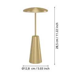 Piccola-LED-akkulamppu, messinkivärinen, korkeus 28 cm, IP54