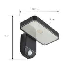 PRIOS LED-aurinkoseinävalaisin Tarlson, kulmikas, antrasiitti, anturi