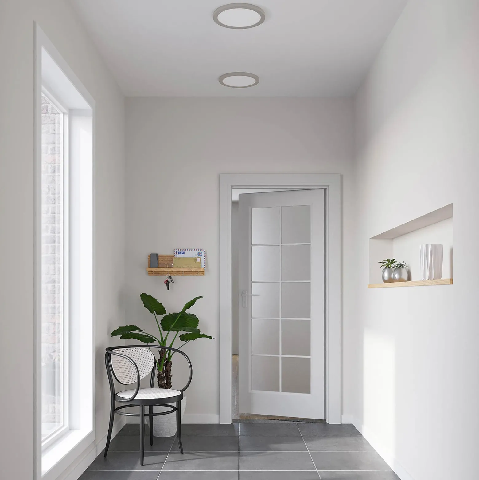 Prios LED-kattovalaisin Aureka, Ø 33 cm, hopea, metallia