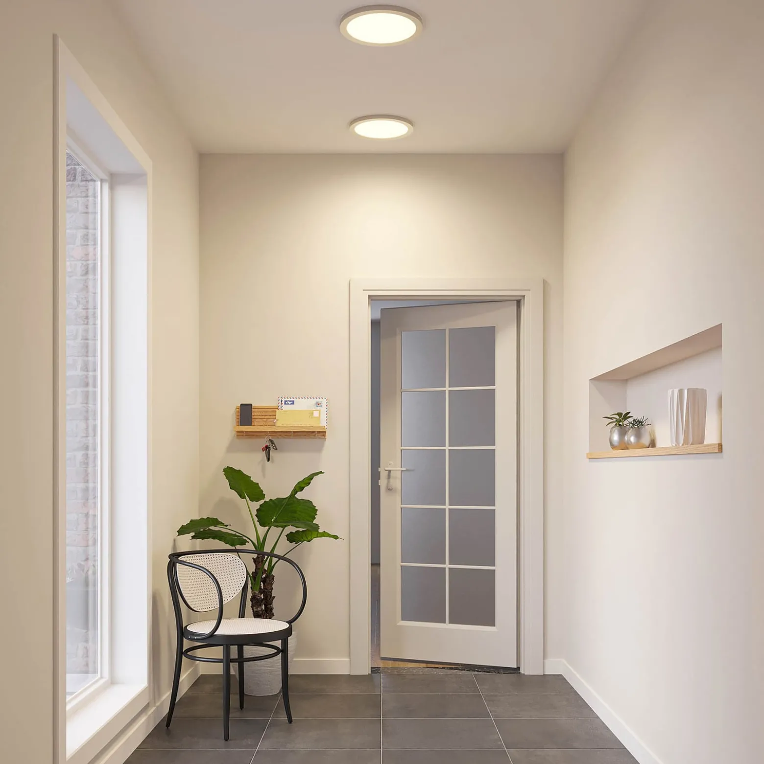 Prios LED-kattovalaisin Aureka, Ø 33 cm, hopea, metallia
