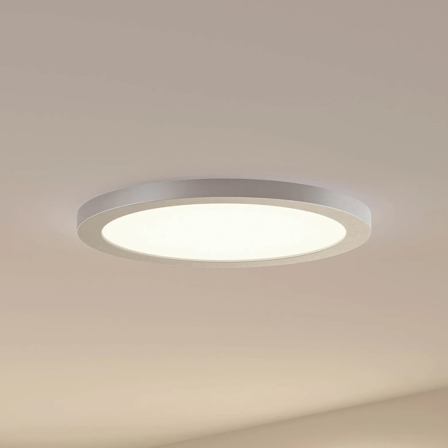 Prios LED-kattovalaisin Aureka, Ø 33 cm, hopea, metallia