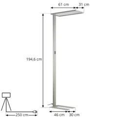 Prios LED-toimiston lattiavalaisin Taronis, hopea, 195 cm, himmennettävä