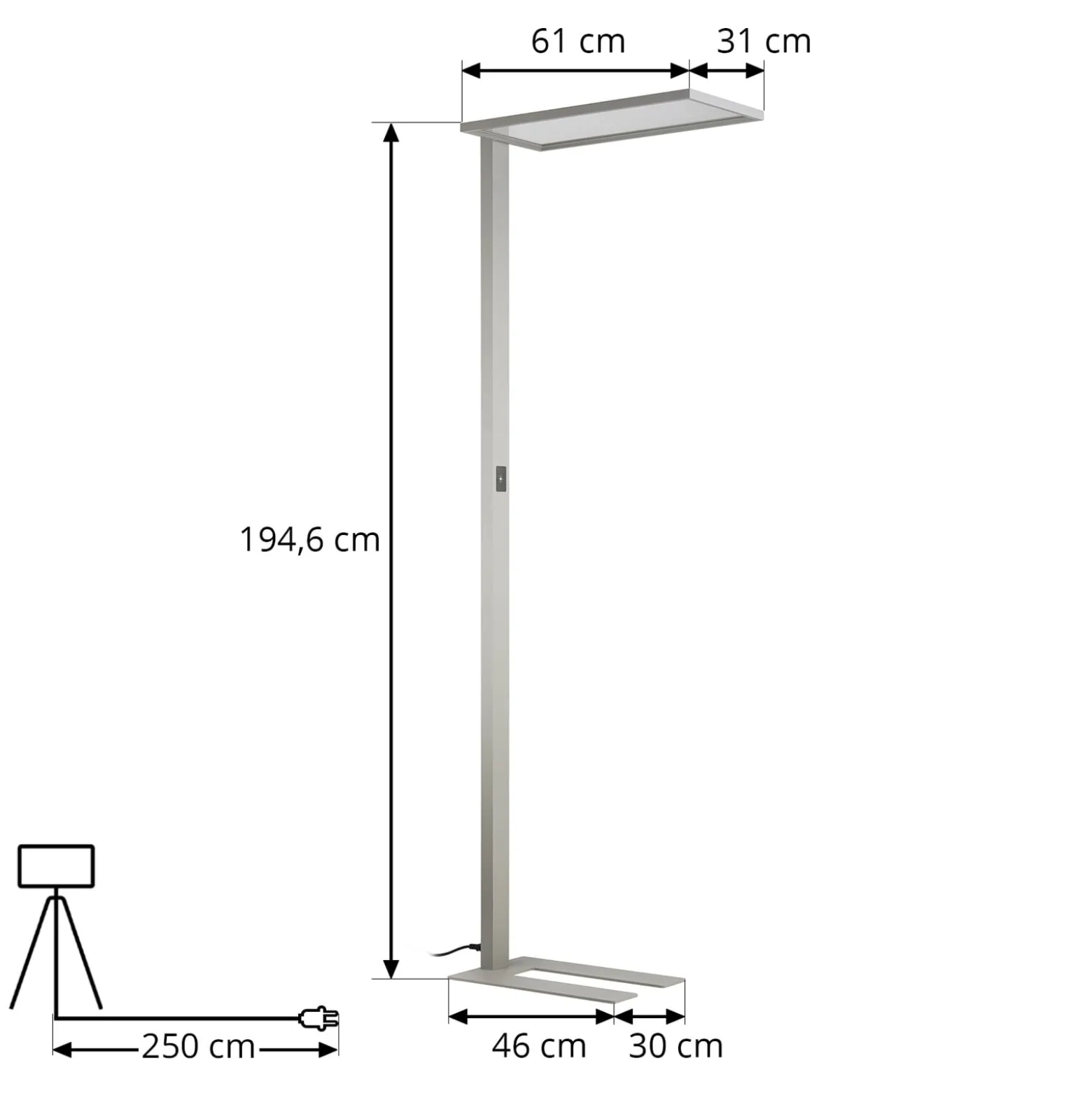 Prios LED-toimiston lattiavalaisin Taronis, hopea, 195 cm, himmennettävä