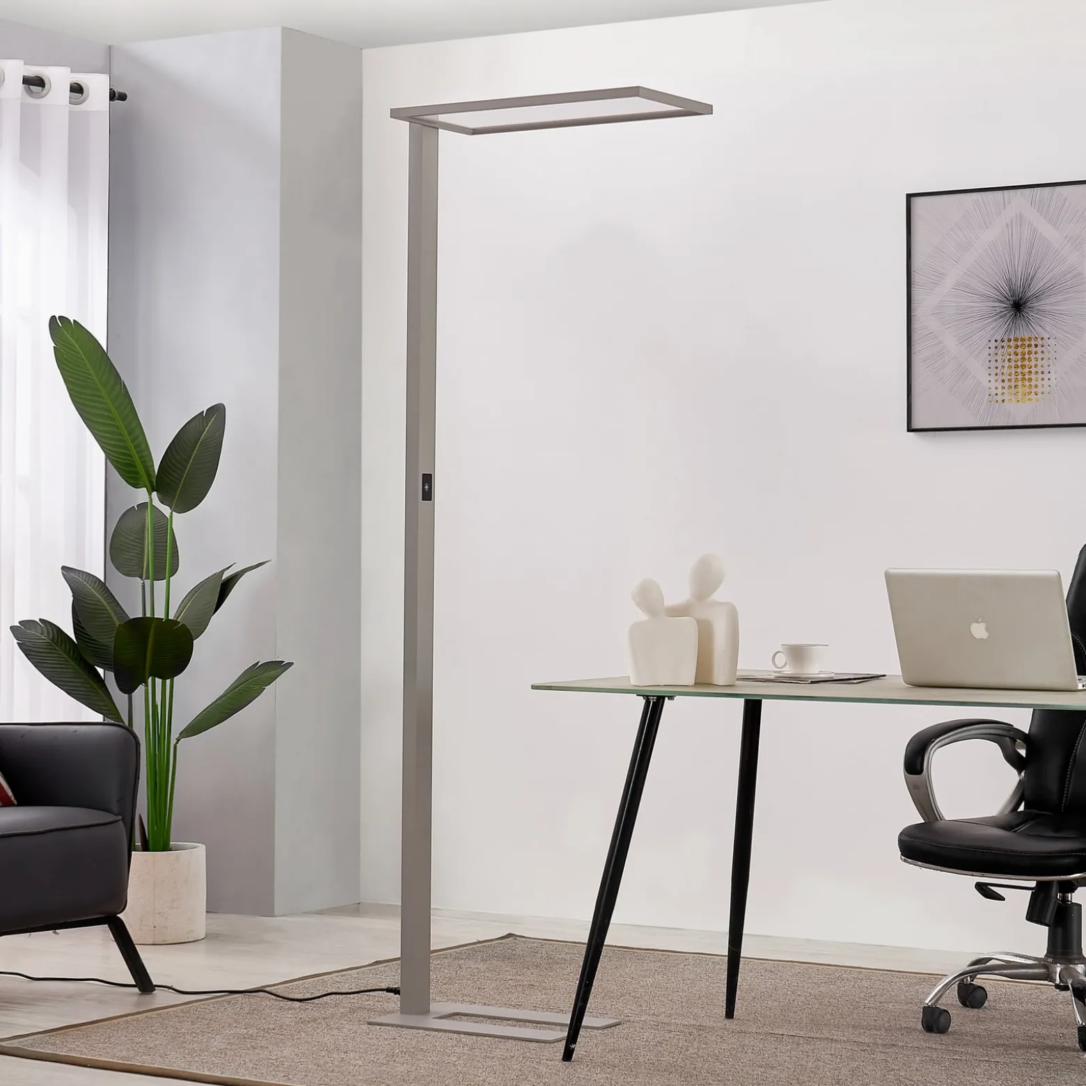 Prios LED-toimiston lattiavalaisin Taronis, hopea, 195 cm, himmennettävä