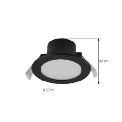 Prios LED upotettava valonheitin Rida, musta, Ø 12 cm, CCT, IP44