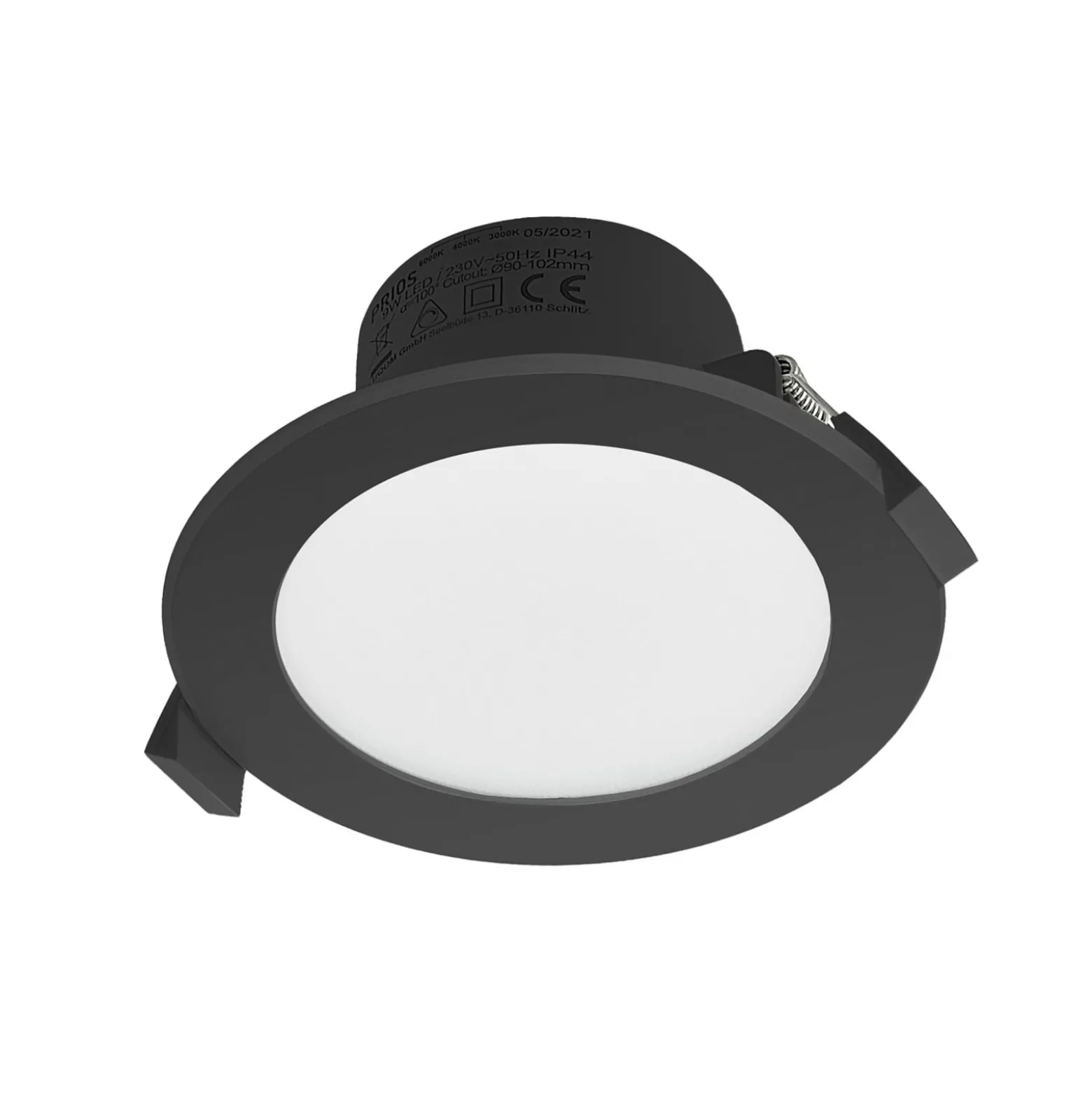 Prios LED upotettava valonheitin Rida, musta, Ø 12 cm, CCT, IP44
