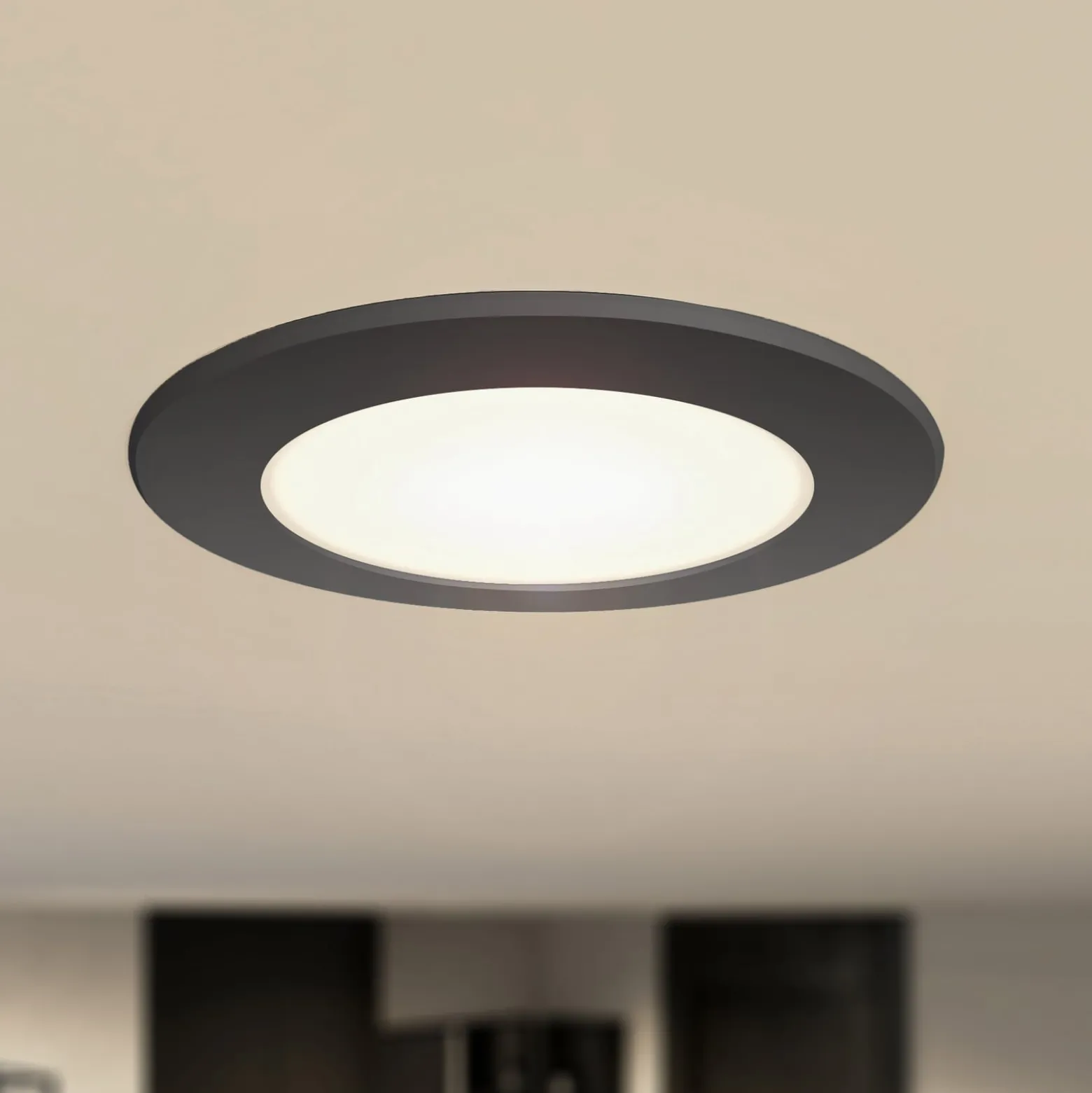 Prios LED upotettava valonheitin Rida, musta, Ø 12 cm, CCT, IP44