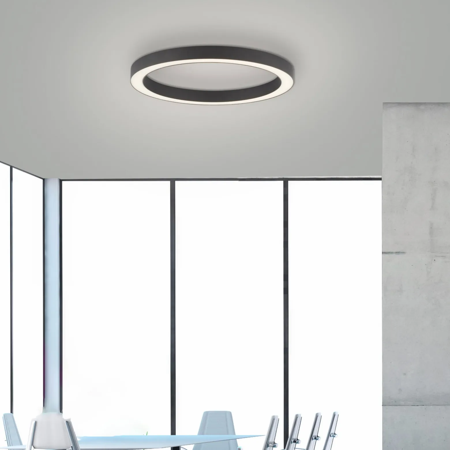 PURE LED-kattovalaisin Lines, Ø 50 cm, antrasiitti, CCT, kaukosäädin