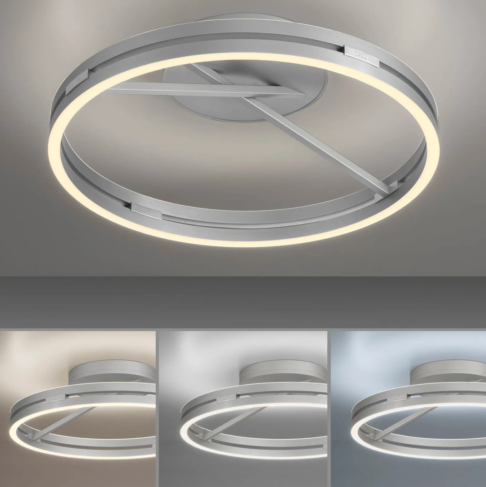 PURE LED-kattovalaisin Loop, alumiini, metalli, Ø 60 cm CCT