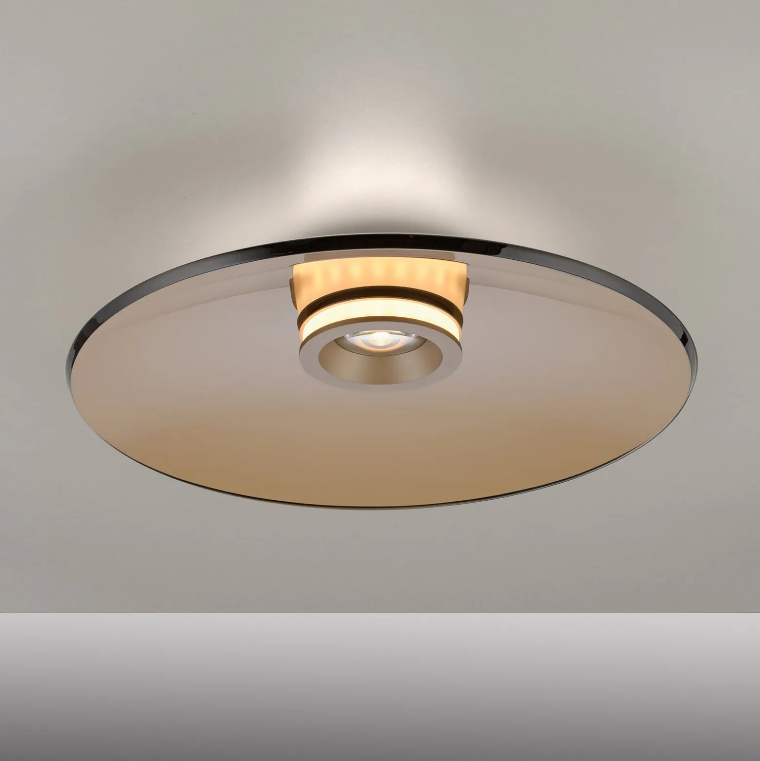 PURE LED-kattovalaisin Moon, pronssi, Ø 50 cm, lasi/alumiini