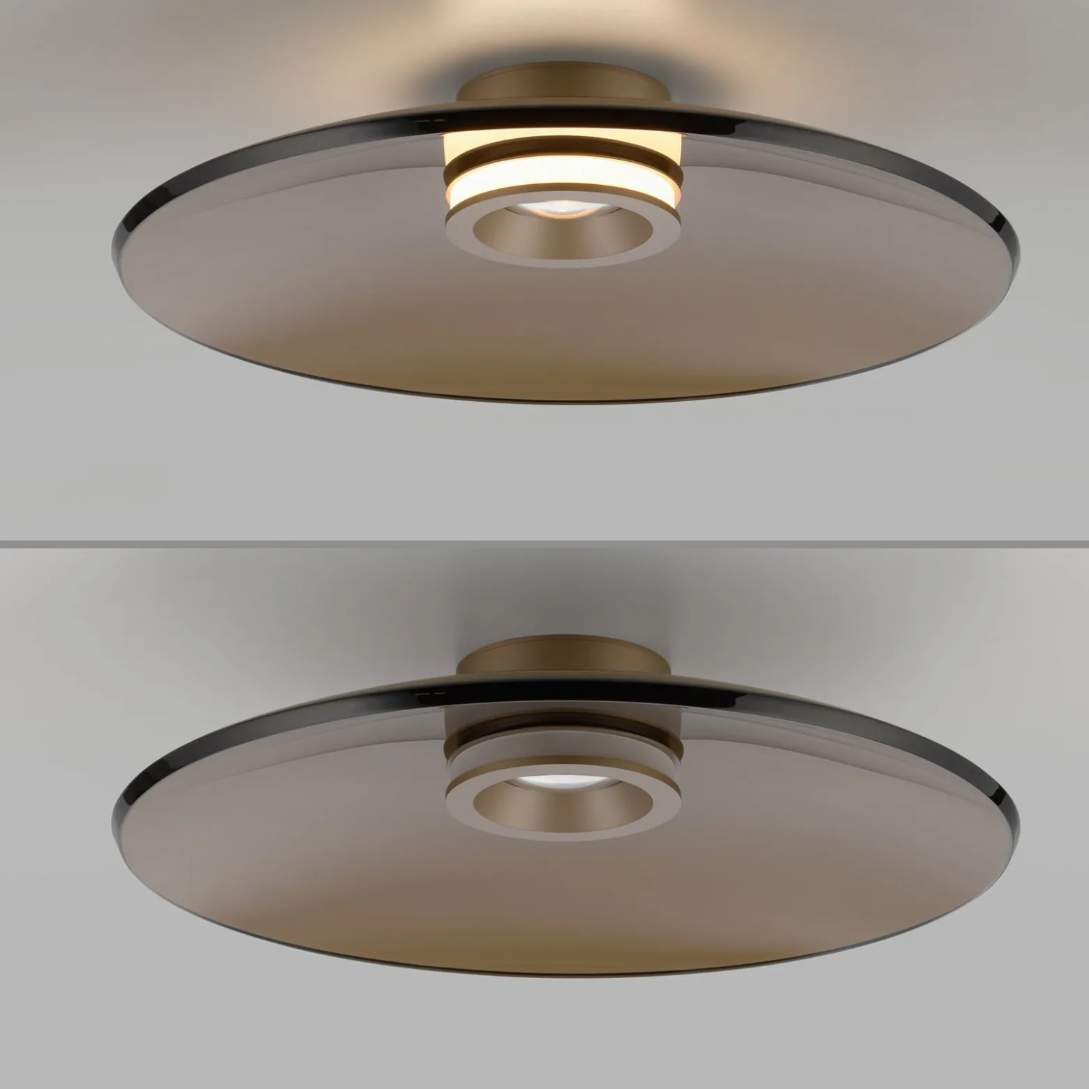 PURE LED-kattovalaisin Moon, pronssi, Ø 50 cm, lasi/alumiini