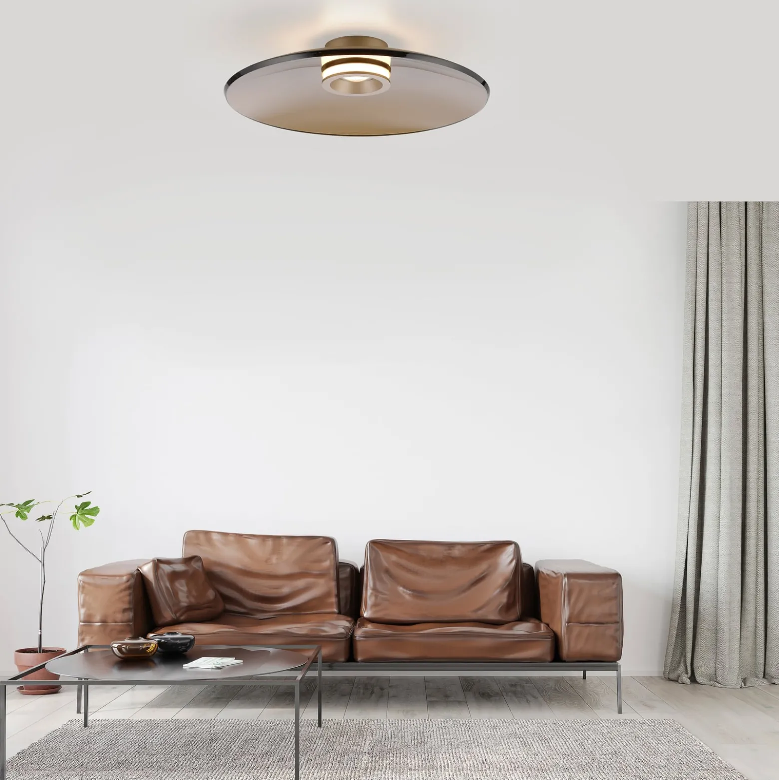 PURE LED-kattovalaisin Moon, pronssi, Ø 50 cm, lasi/alumiini