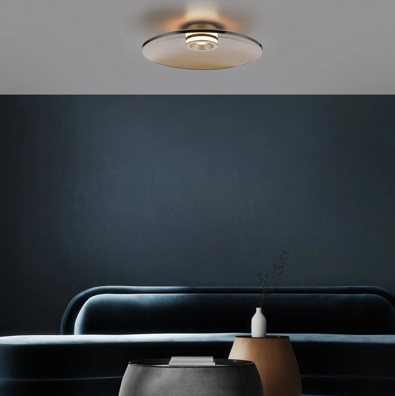 PURE LED-kattovalaisin Moon, pronssi, Ø 50 cm, lasi/alumiini
