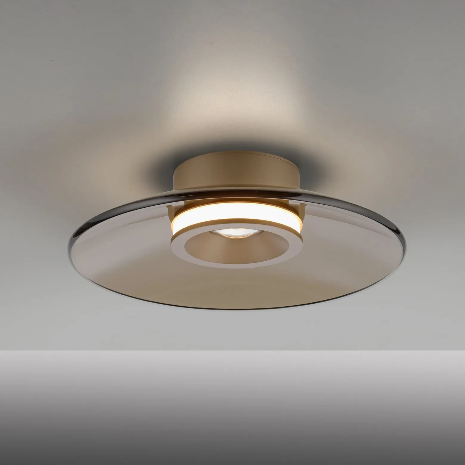 PURE LED-kattovalaisin Moon, pronssi, Ø 32 cm, lasi/alumiini