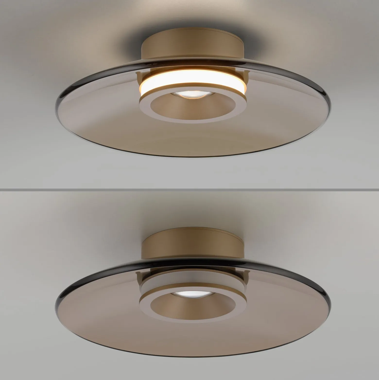 PURE LED-kattovalaisin Moon, pronssi, Ø 32 cm, lasi/alumiini