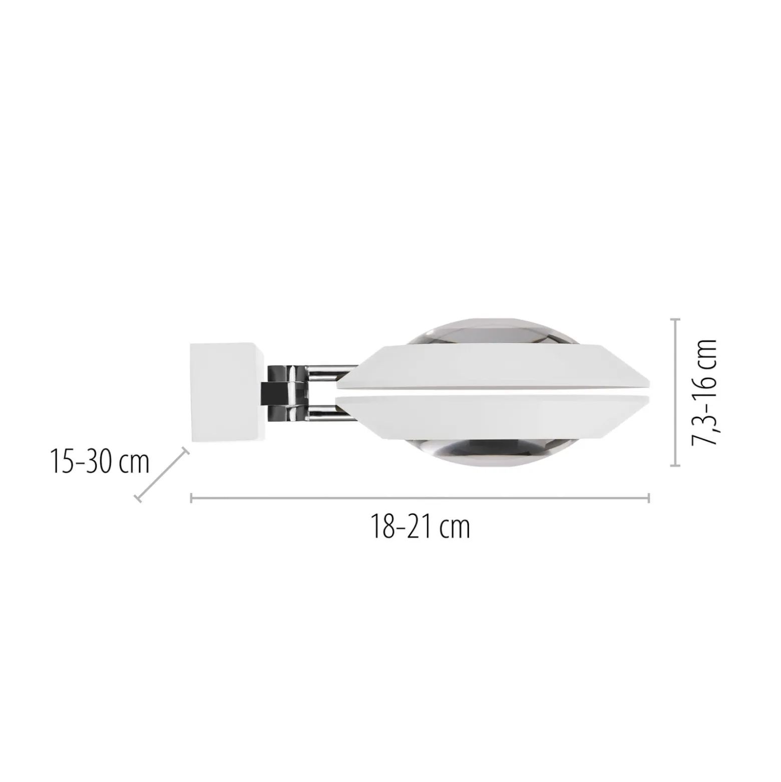 PURE Oculis -LED-seinävalaisin, valkoinen, 30 cm, rauta/lasi, 2-lamppuinen