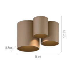 PURE Point -kylpyhuoneen LED-kattolamppu, pronssi, 18 cm, 3-lamppuinen, IP44