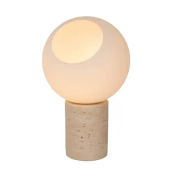 Pöytälamppu Davin, korkeus 26 cm, kermanvärinen/valkoinen, kivi/lasi