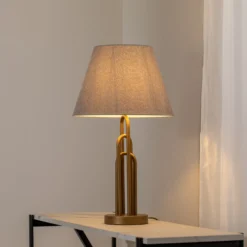 Pöytälamppu Lazar, harmaa/antiikkikulta, korkeus 65 cm, tekstiili/metalli