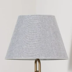 Pöytälamppu Lazar, harmaa/antiikkikulta, korkeus 65 cm, tekstiili/metalli