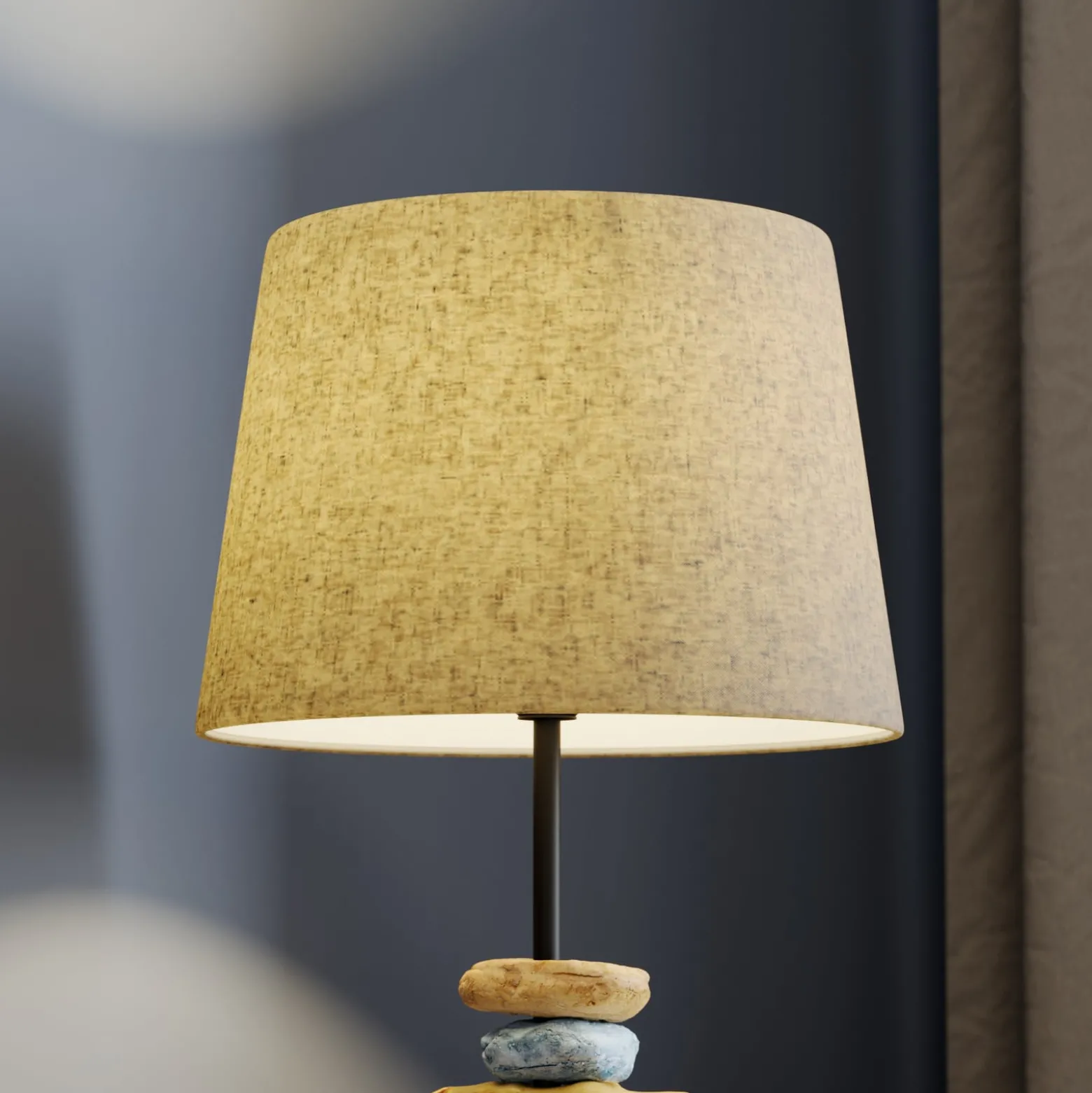 Pöytälamppu Vera, kangasvarjostin ja kivikoriste, 38 cm