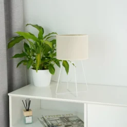 Pöytävalaisin Trixi rautalankakehyksellä valkoinen/beige, kangas, E14