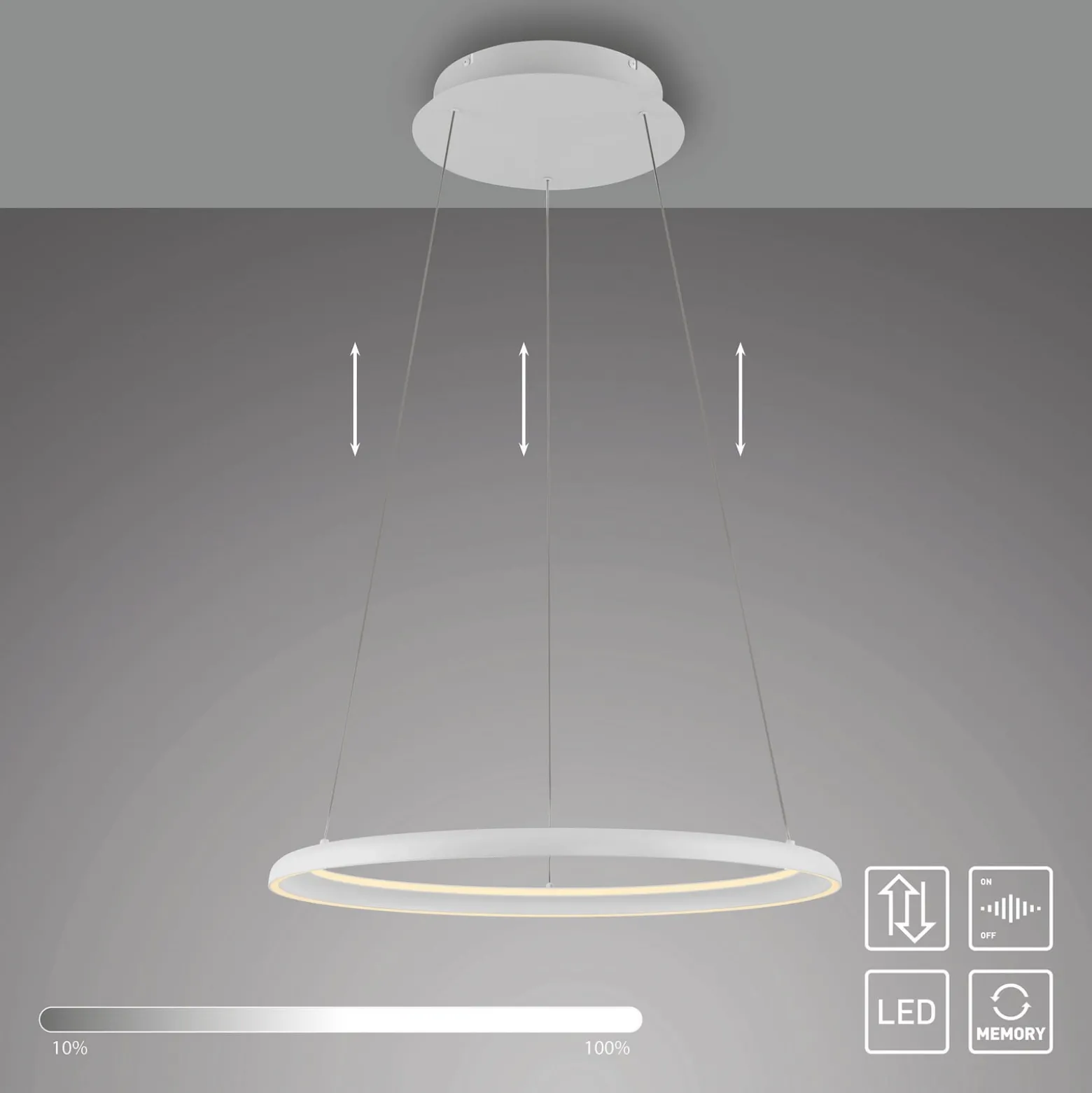 QUILLO-LED-riippuvalaisin, valkoinen, Ø 60 cm, metalli, Switchdim