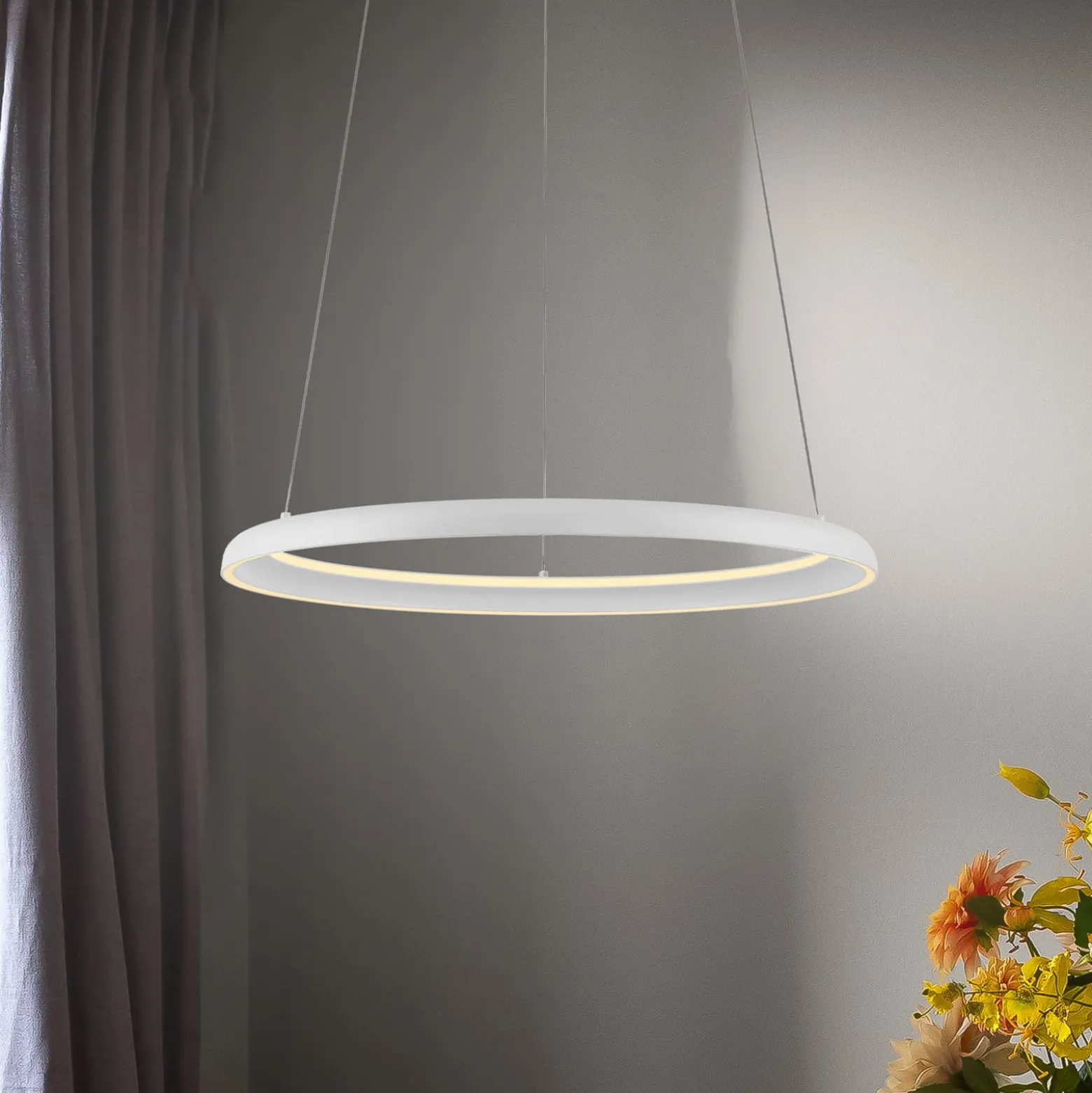 QUILLO-LED-riippuvalaisin, valkoinen, Ø 60 cm, metalli, Switchdim