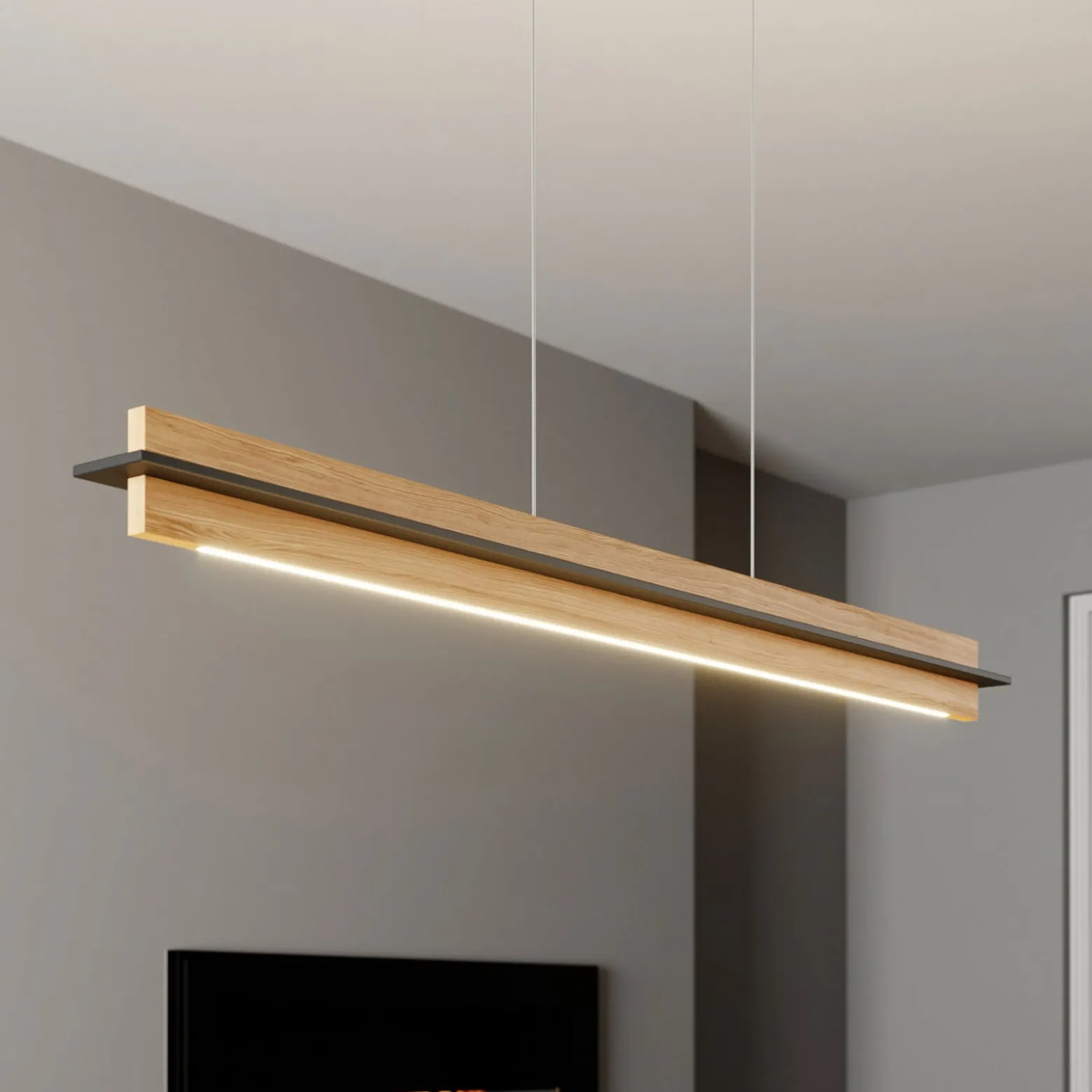 Quitani LED-riippuvalaisin Lexa, tammi/musta, pituus 118 cm