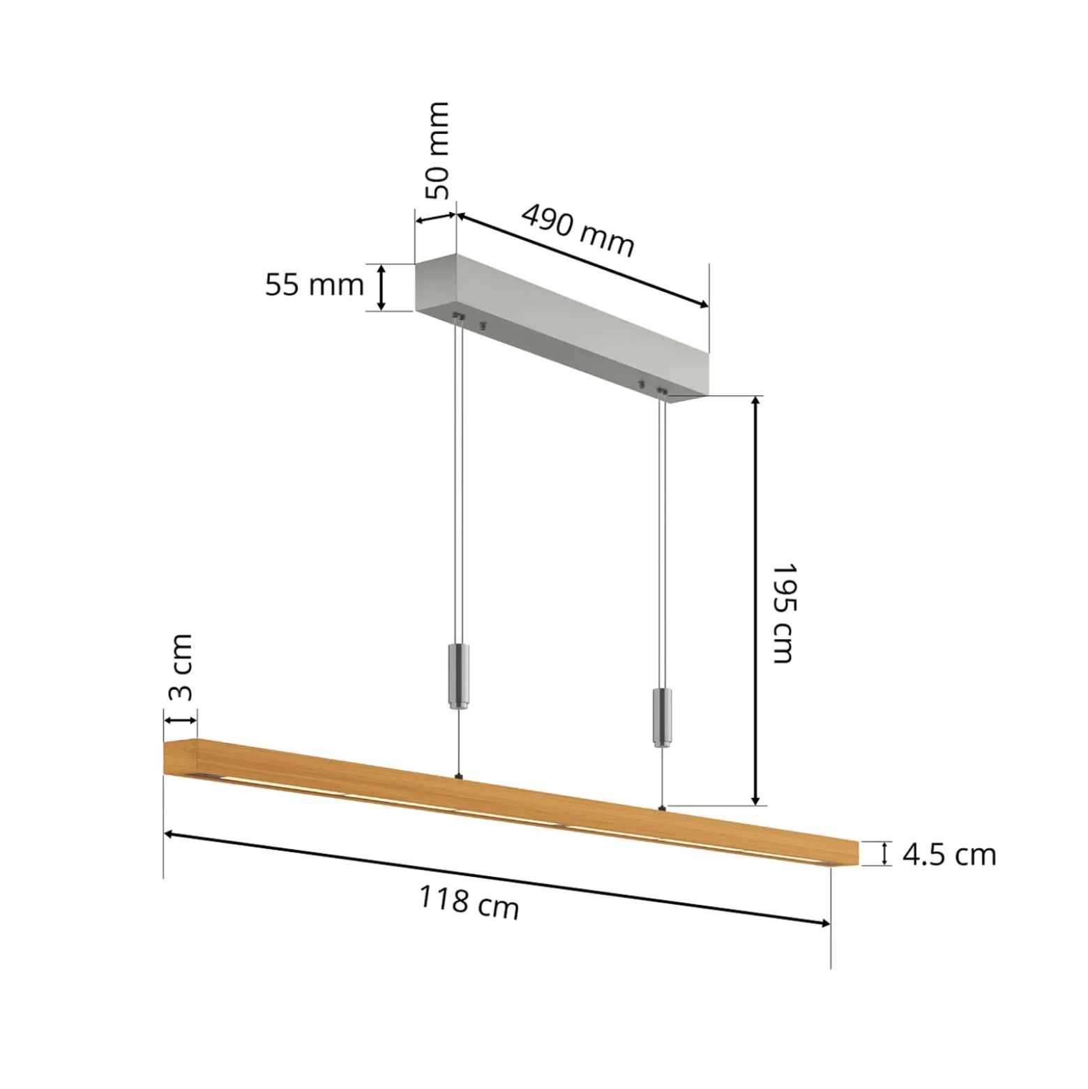 Quitani LED-riippuvalaisin Nora, luonnonvärinen tammi, pituus 118 cm