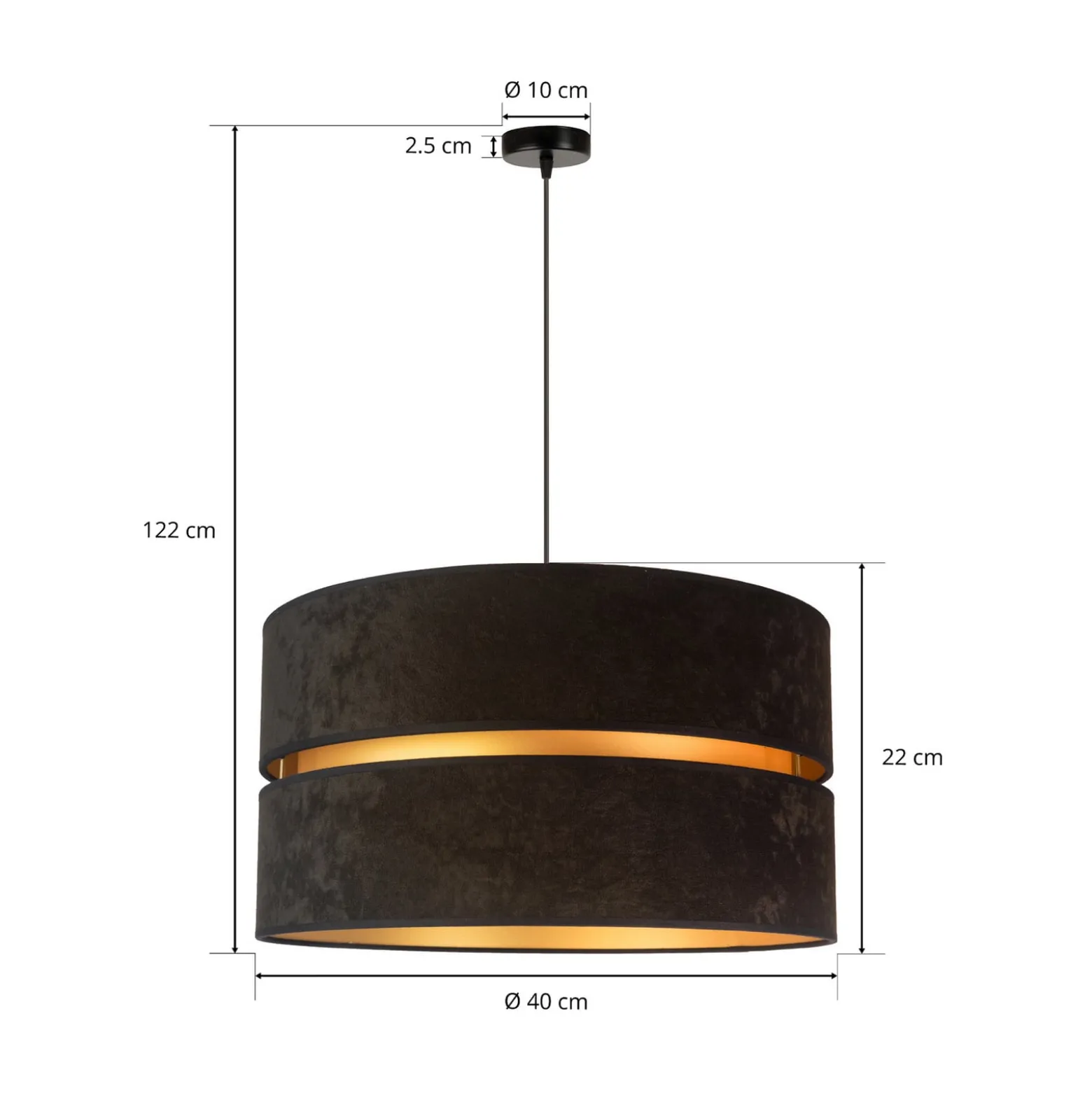 Riippuvalaisin Duo, musta/kultainen, Ø40cm, 1-lamppuinen