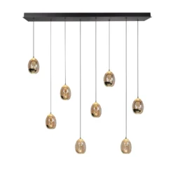 Riippuvalaisin Golden Egg, meripihka/kulta, pituus 115 cm, 8-lamppuinen lasi