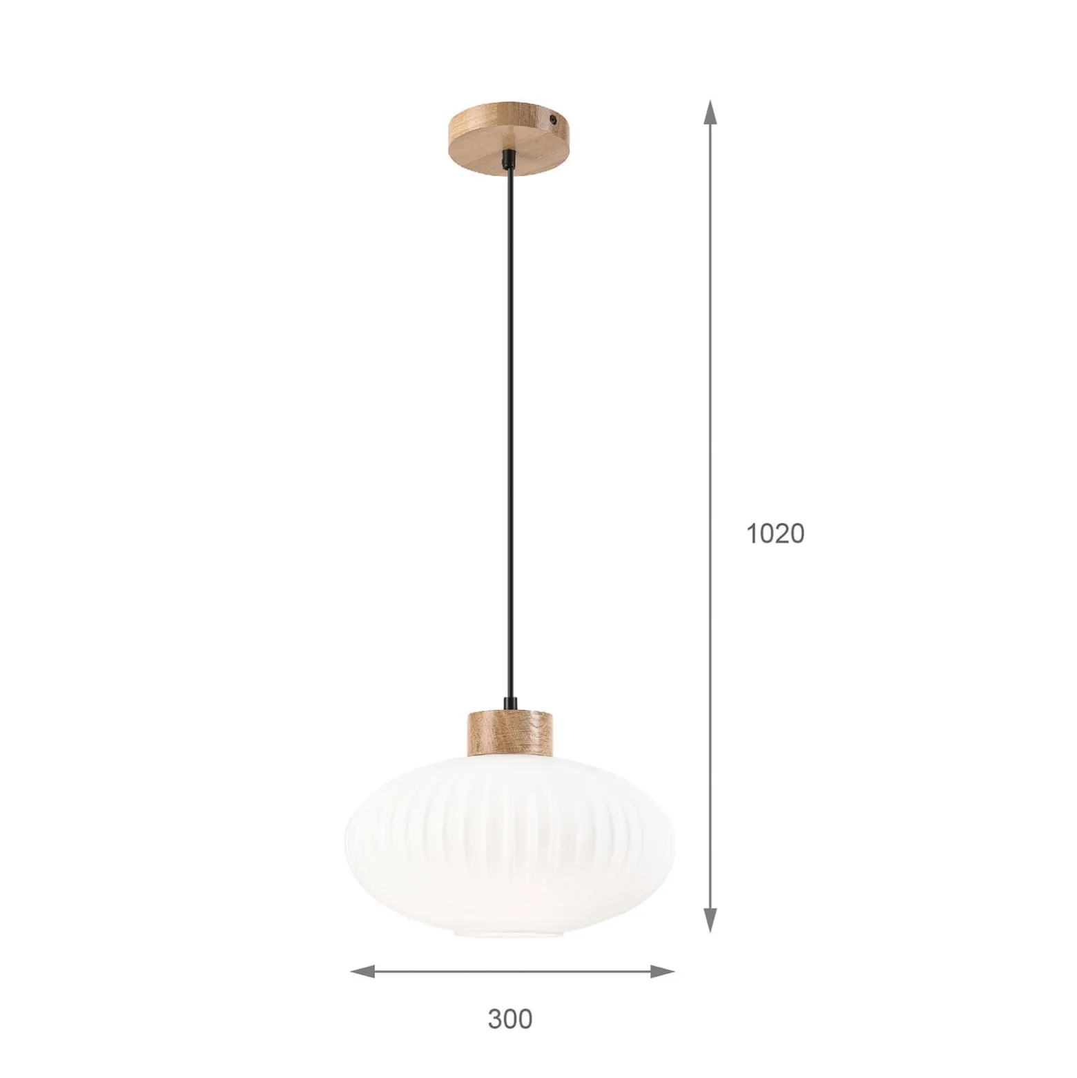 Riippuvalaisin Harmony, Ø 25 cm, valkoinen/tammi, lasi/puu