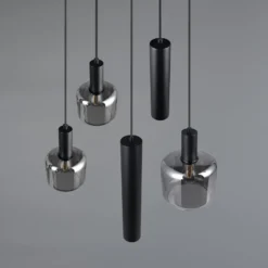 Riippuvalaisin Mataro, kromi/musta, Ø 55 cm 5-valo lasi/metalli