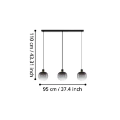 Riippuvalaisin Oilella, musta-harmaa, pituus 95 cm, lasi, 3-valo.