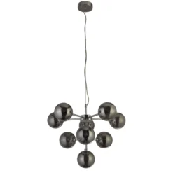 Riippuvalaisin Zarath, savuharmaa, lasi, 9-lamppuinen, Ø 49 cm
