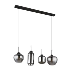 Riippuvalo, mattapintainen, savu/musta, lasi, 4-lamppuinen, 100 cm, E27