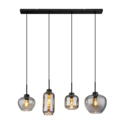 Riippuvalo, mattapintainen, savu/musta, lasi, 4-lamppuinen, 100 cm, E27