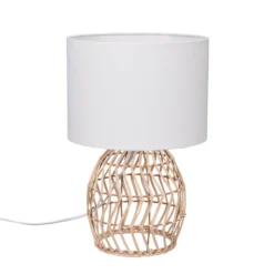 Rike-pöytälamppu, rottinkirunko ja kangasvarjostin