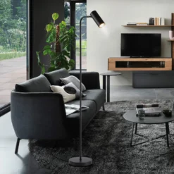 RIK-lattiavalaisin, musta, korkeus 140 cm, metalli, GU10-LED