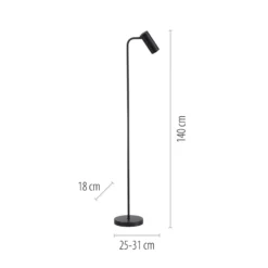 RIK-lattiavalaisin, musta, korkeus 140 cm, metalli, GU10-LED