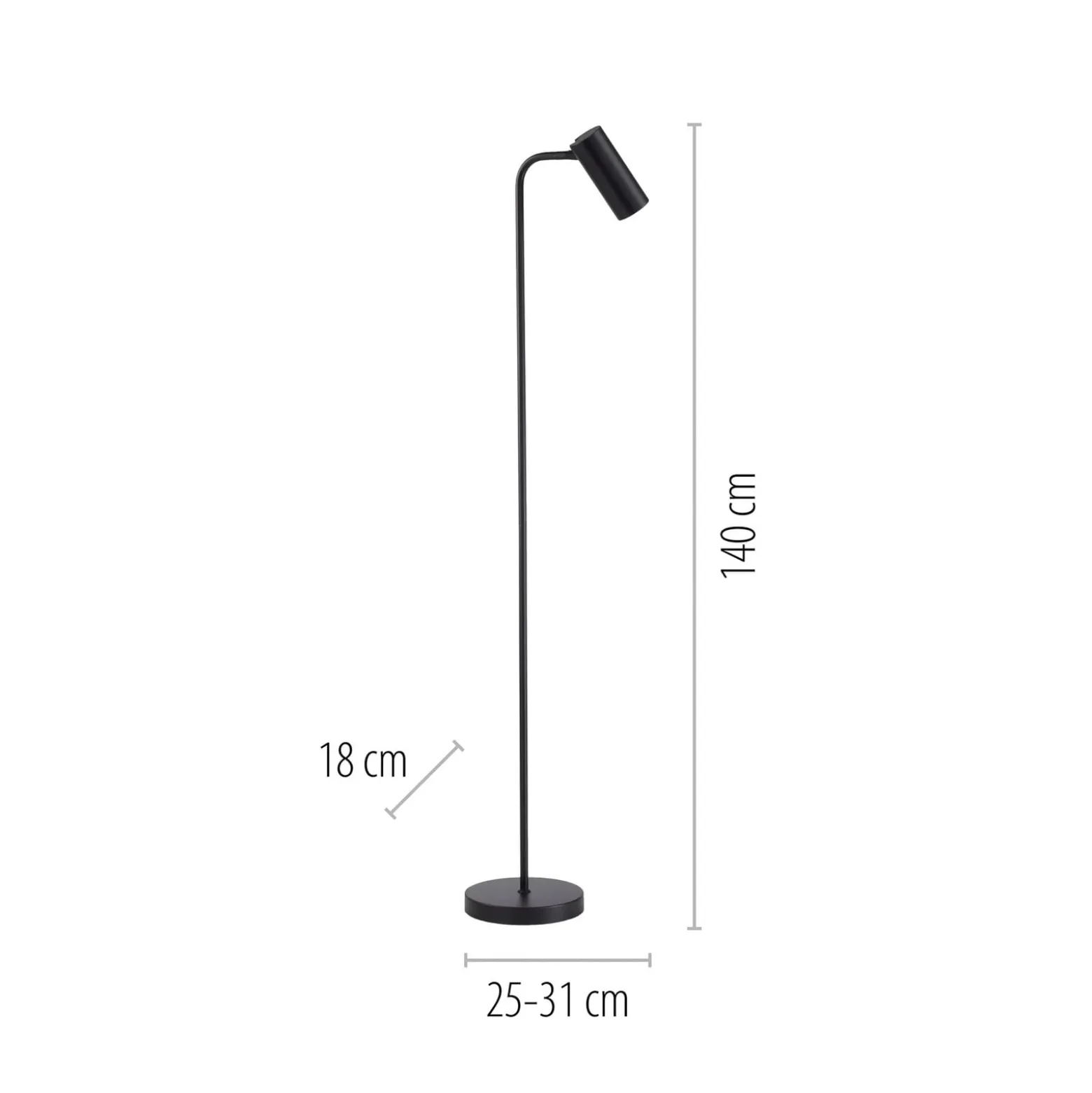 RIK-lattiavalaisin, musta, korkeus 140 cm, metalli, GU10-LED