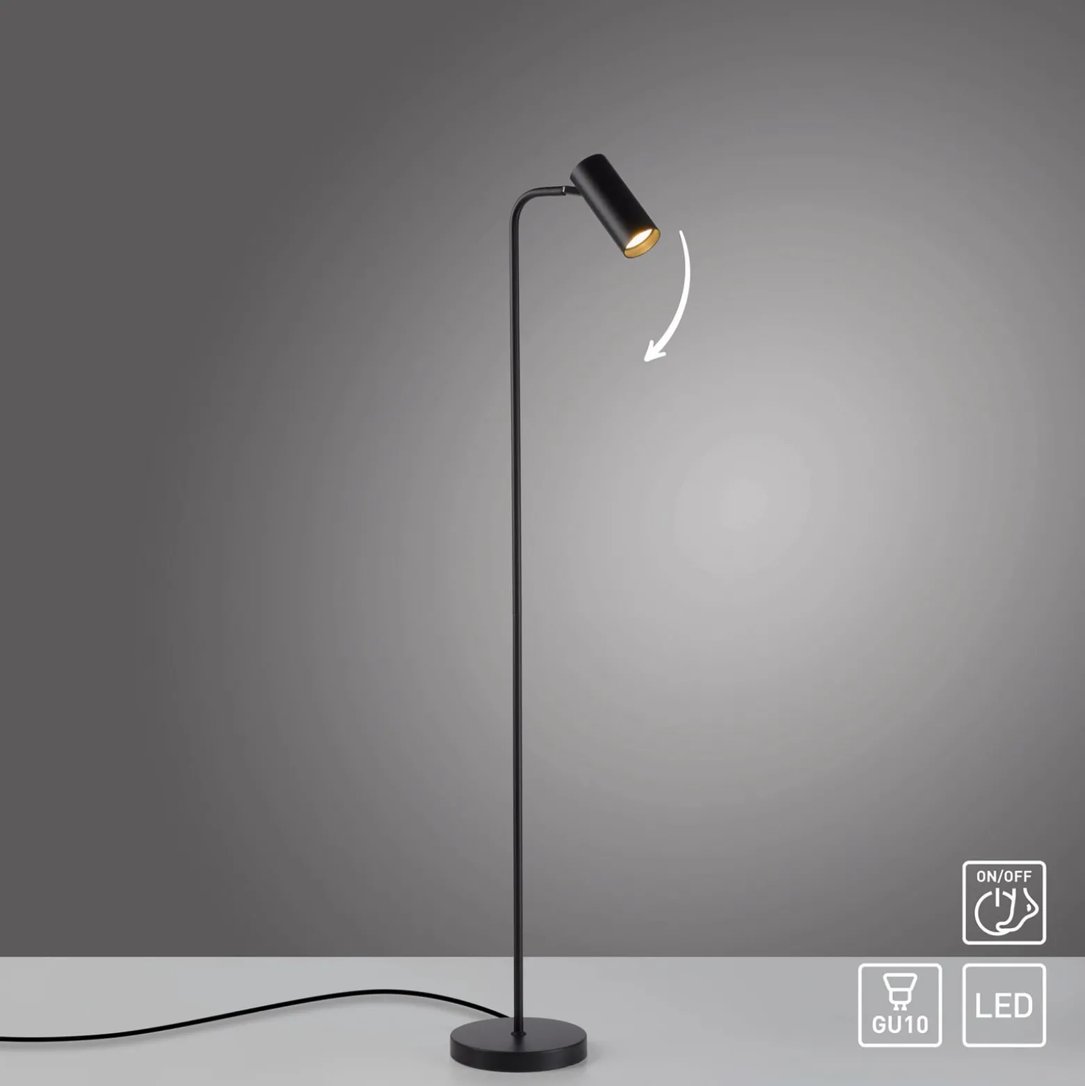 RIK-lattiavalaisin, musta, korkeus 140 cm, metalli, GU10-LED